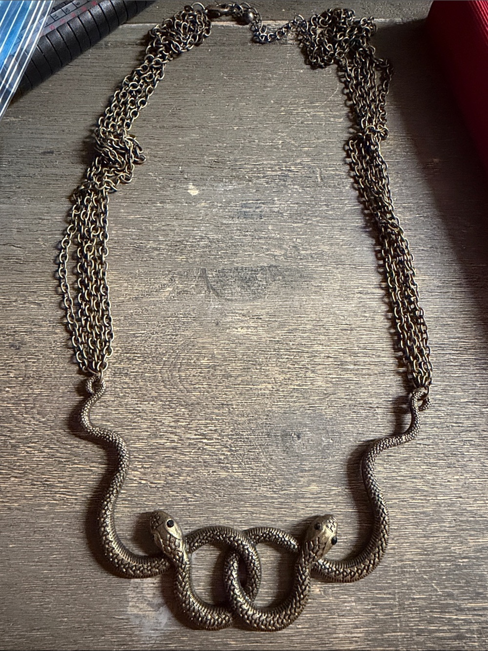 Bronze Snake Double-Head Necklace - statement Necklace